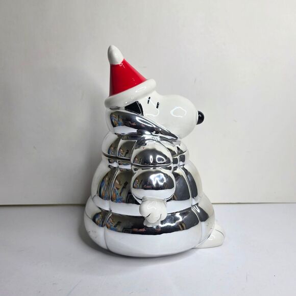 Snoopy Silver Puffer Jacket Cookie Jar Peanuts Holiday Shiny Coat Rare - NEW - Picture 4 of 9